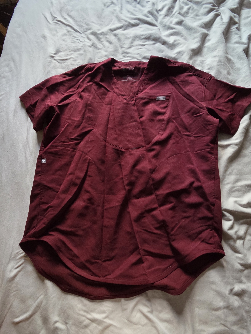 Figs Women's Oversized V-Neck Scrub Top Maroon